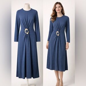 Zara NWT Navy Midi Dress with Buckle